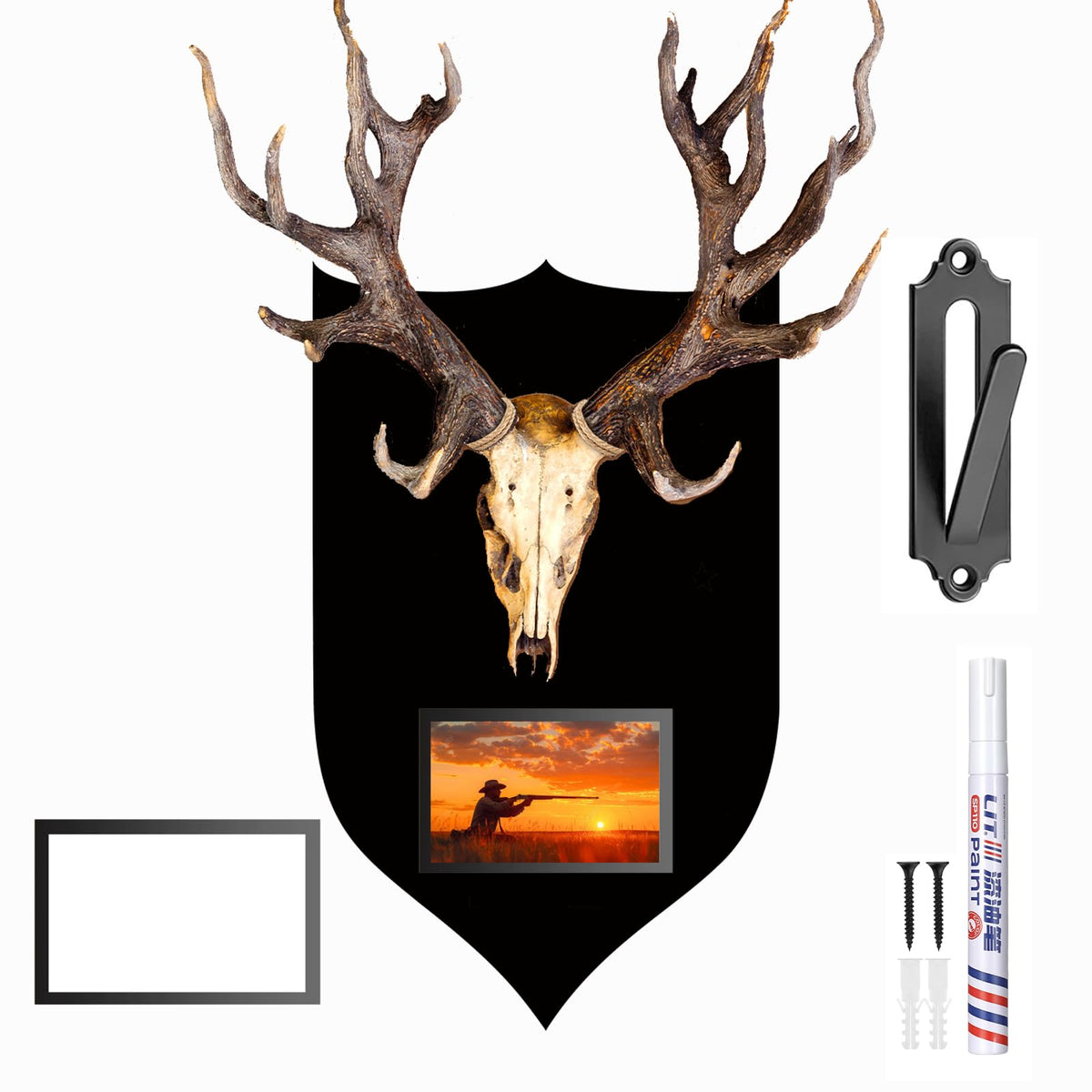 MorningRo Metal European Mount Plaque Deer Head Wall Skull Hanger with Magnetic Photo Frame and Antler Mounting Kit Iron Picture Frame for Christmas Winter Gifts Decoration