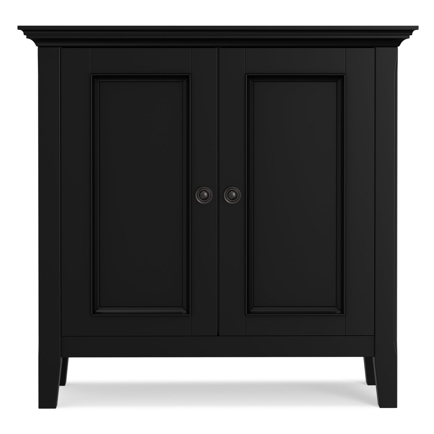 SIMPLIHOME Amherst 32-inch Wide Solid Wood Transitional-Style Low Storage Cabinet in Black for Living Room, Entryway, or Dining Area with Adjustable Shelves