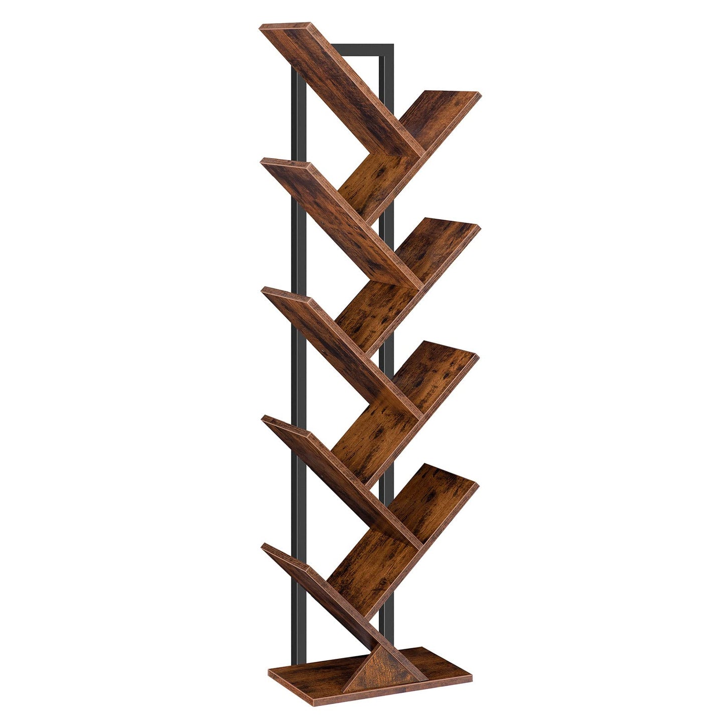 HOOBRO Tree Bookshelf and Computer Desk Bundle, 9-Tier Bookcase Wooden Shelves, Office Dsek with Monitor Stand, for Small Space, Study, Living Room, BF08SJ01G1-WH85UDN01