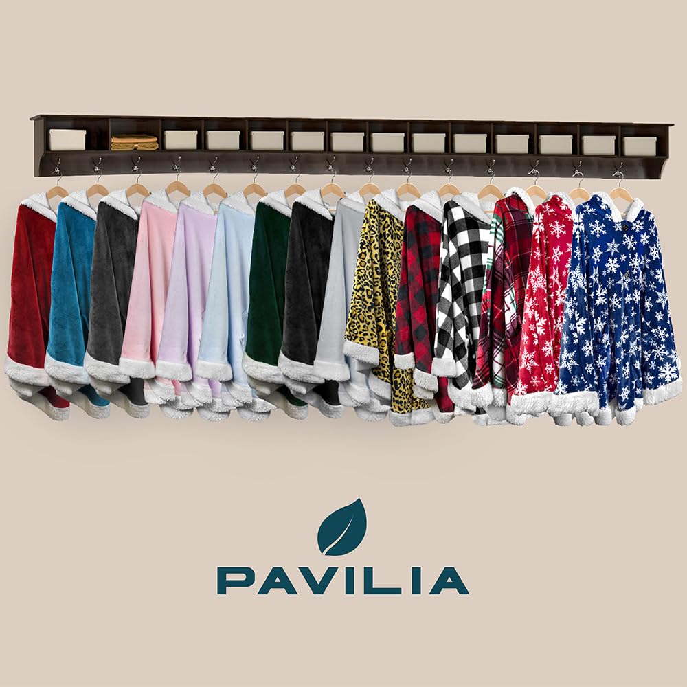 PAVILIA Hooded Blanket Poncho, Women Sherpa Fleece Shawl Wrap with Hood, Wearable Blanket Cozy Warm Poncho Cape Throw with Pockets, Gift for Elderly Mom, Turquoise Sea Blue