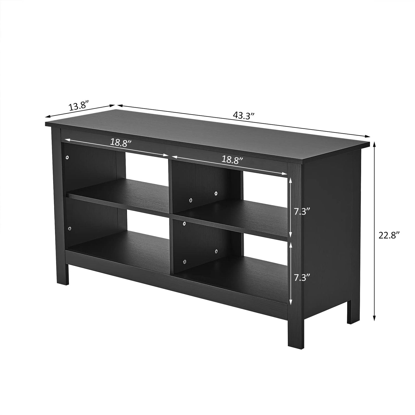 Gyger 43 Inches TV Stand,Mid Century Modern Entertainment Center with 4 Open Shelves Farmhouse TV Media Console Table for Living Room,Bedroom,Television Stand up to 50 Inches(Black)