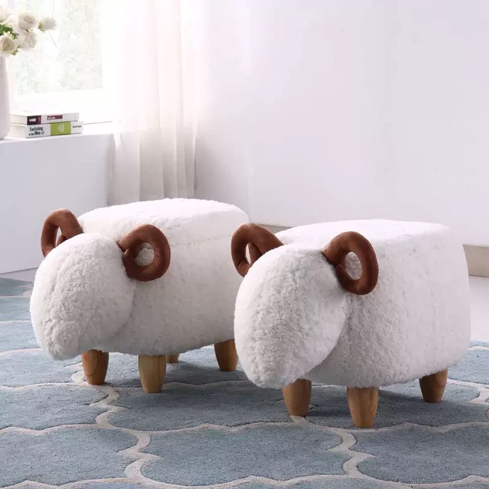 WAYUTO Animal Footstool Storage Upholstered Ottoman Bench Grey Sheep for Living Room Dorm Foot Rest Step Stool Padded Seat Chair Wood Foot Heavy Duty Decorative