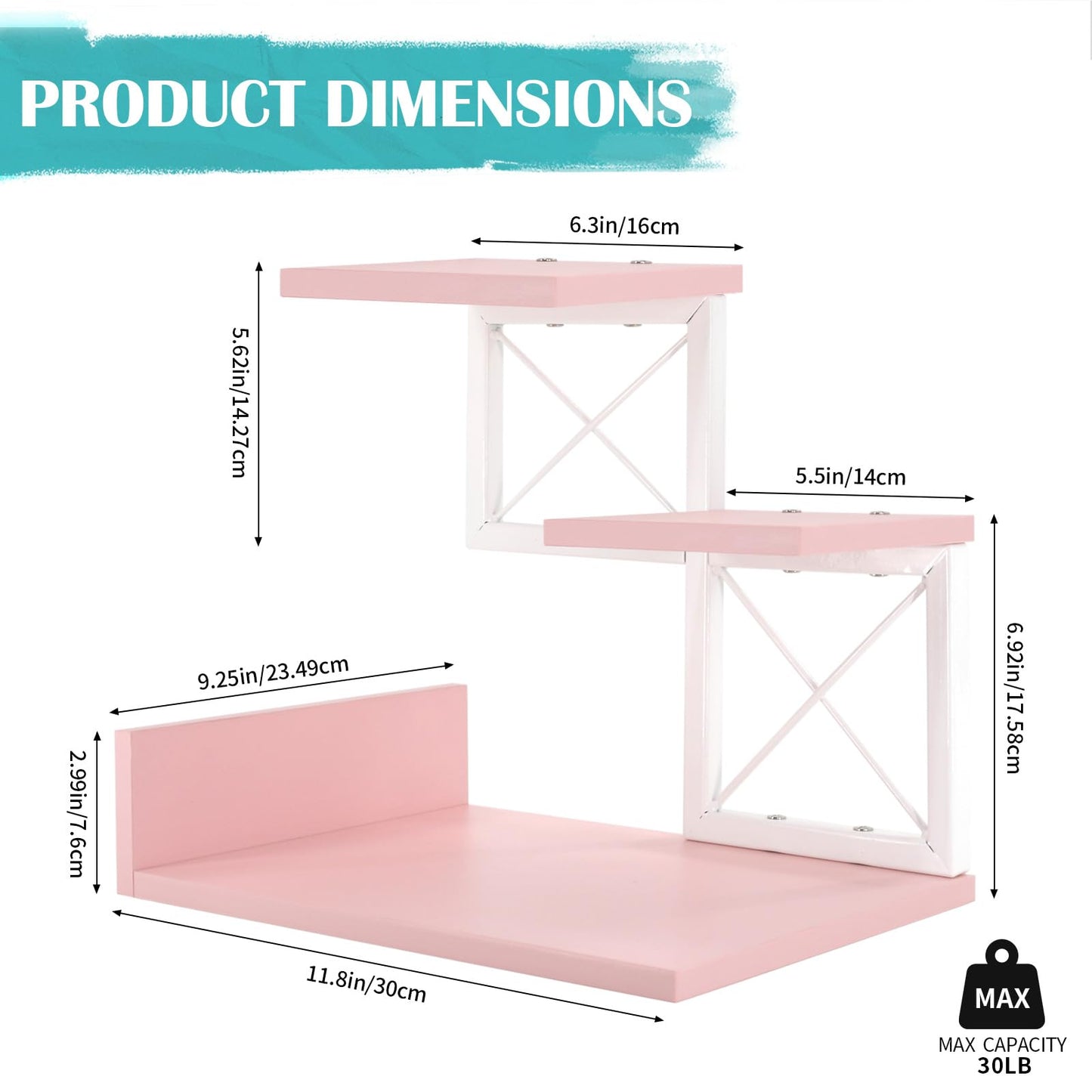 Jolitac Wood Desktop Shelf, Desktop Organizer Office Storage Rack Adjustable Wood Display Shelf 3 Tier Storage Display Rack Office Decor Stand Shelves with Metal Frame (Pink)