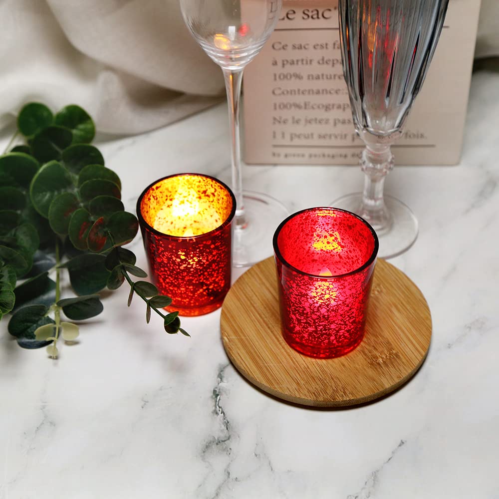BTGLLAS 72pcs Red Glass Tea Light Holders - Votive Candle Holders Bulk for Weddings Events - Glass Votives for Wedding Centerpieces, Christmas, Thanksgiving - Candle Accessories Decor (72, Red)