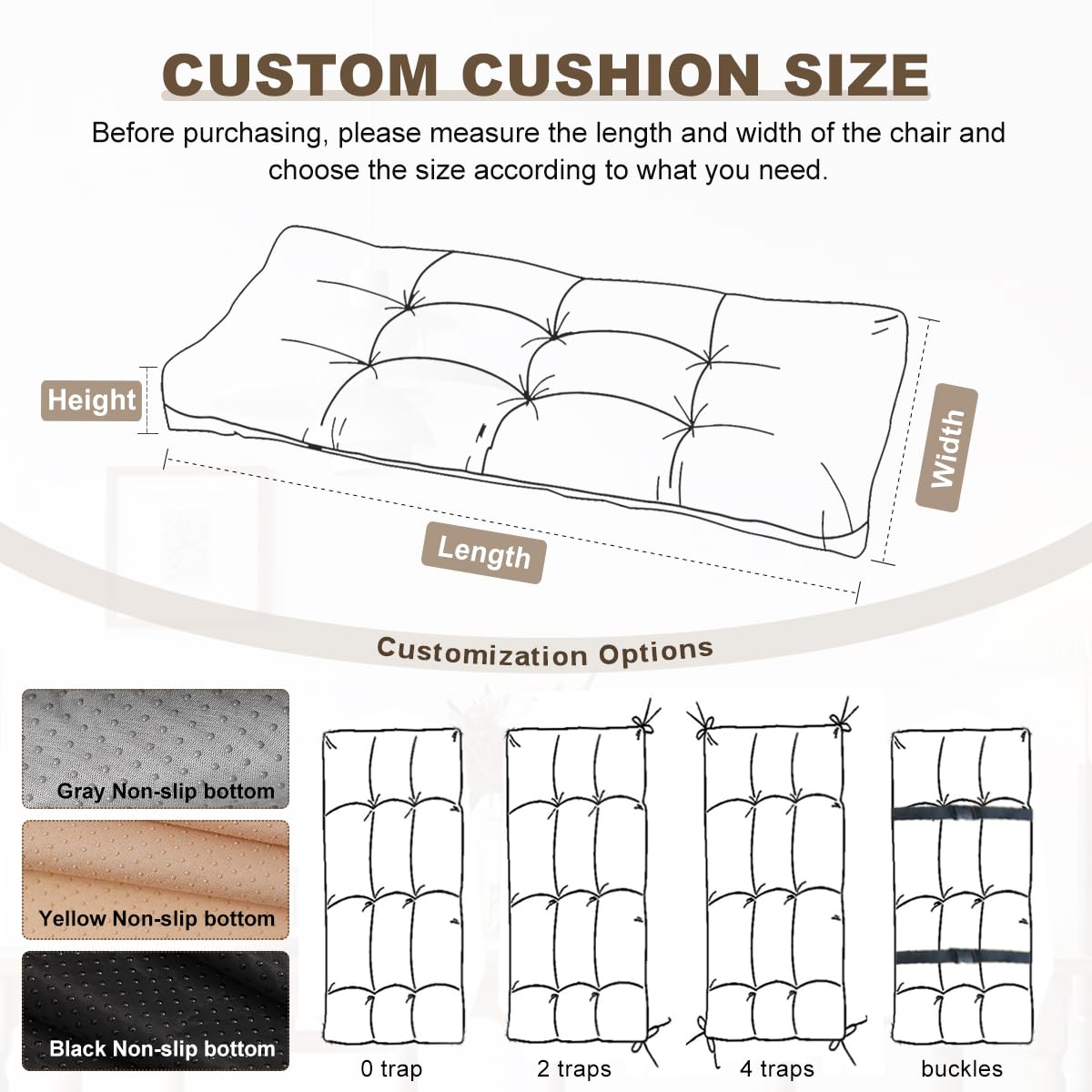 ThinMay Bench Cushion 47 inches,Indoor/Outdoor Non-Slip Tufted Cushions, Premium Waterproof Linen, Soft Piano Sofa Cushions, High-Density Memory Foam(Light Beige-47x19x4in)