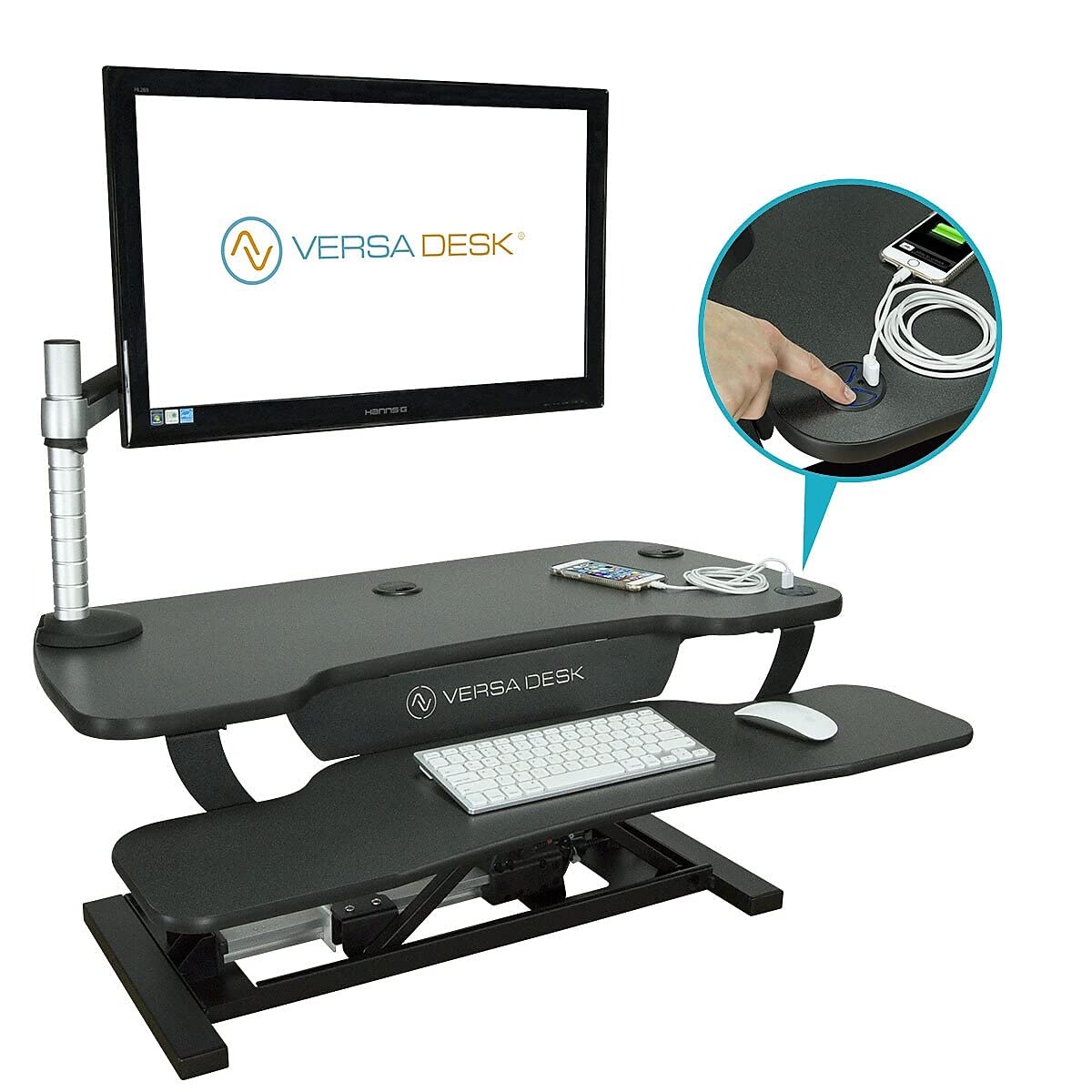 VERSADESK PowerPro 36” x 24” Standing Desk Converter | 7.75” - 23.5” Electric Height Adjustable Sit to Stand Desk Riser w/Keyboard Tray & USB Hub - Ergonomic Workstation for Home & Office, Black