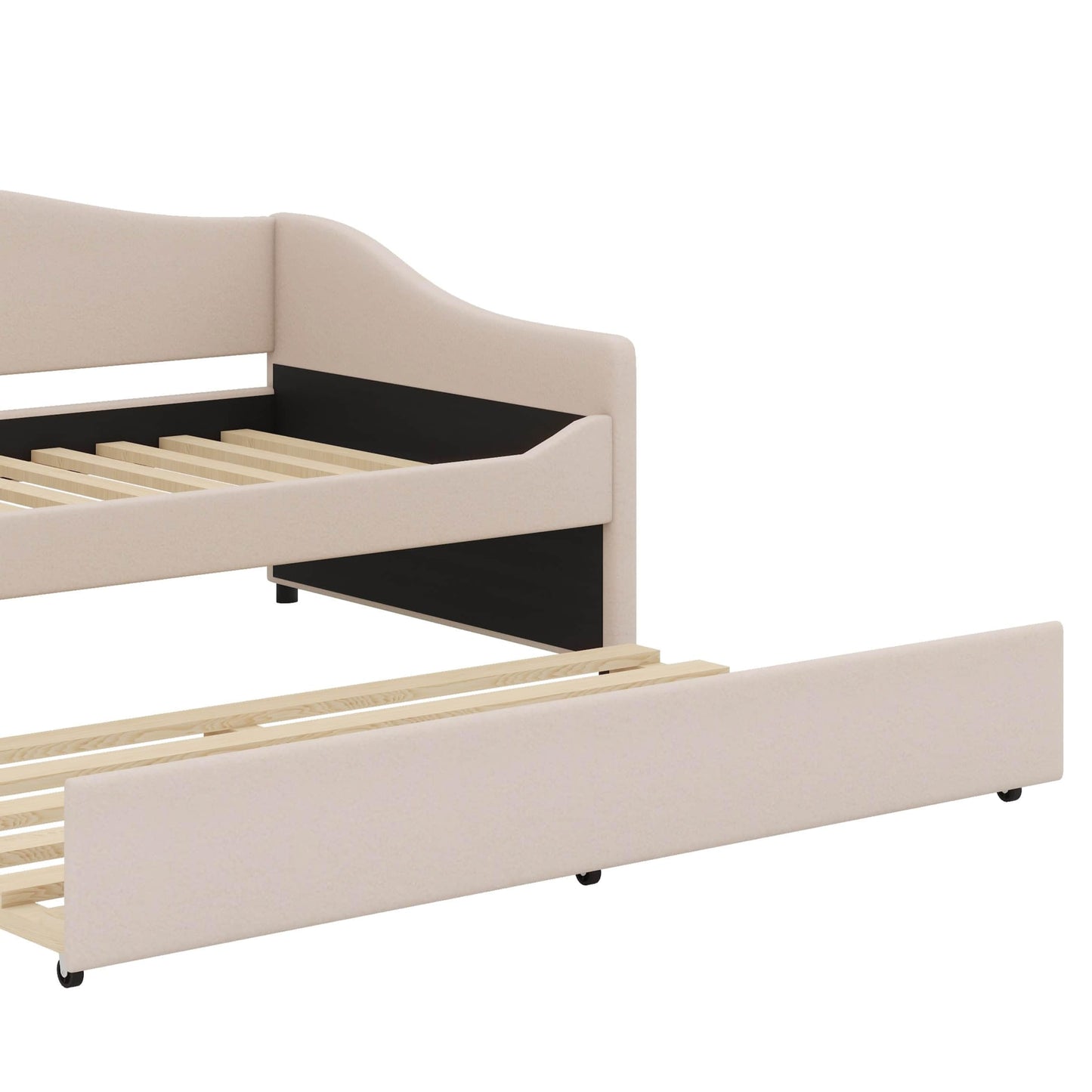 YunNianYang Teddy Fleece Upholstered Daybed with Light and Trundle (Beige, Twin)