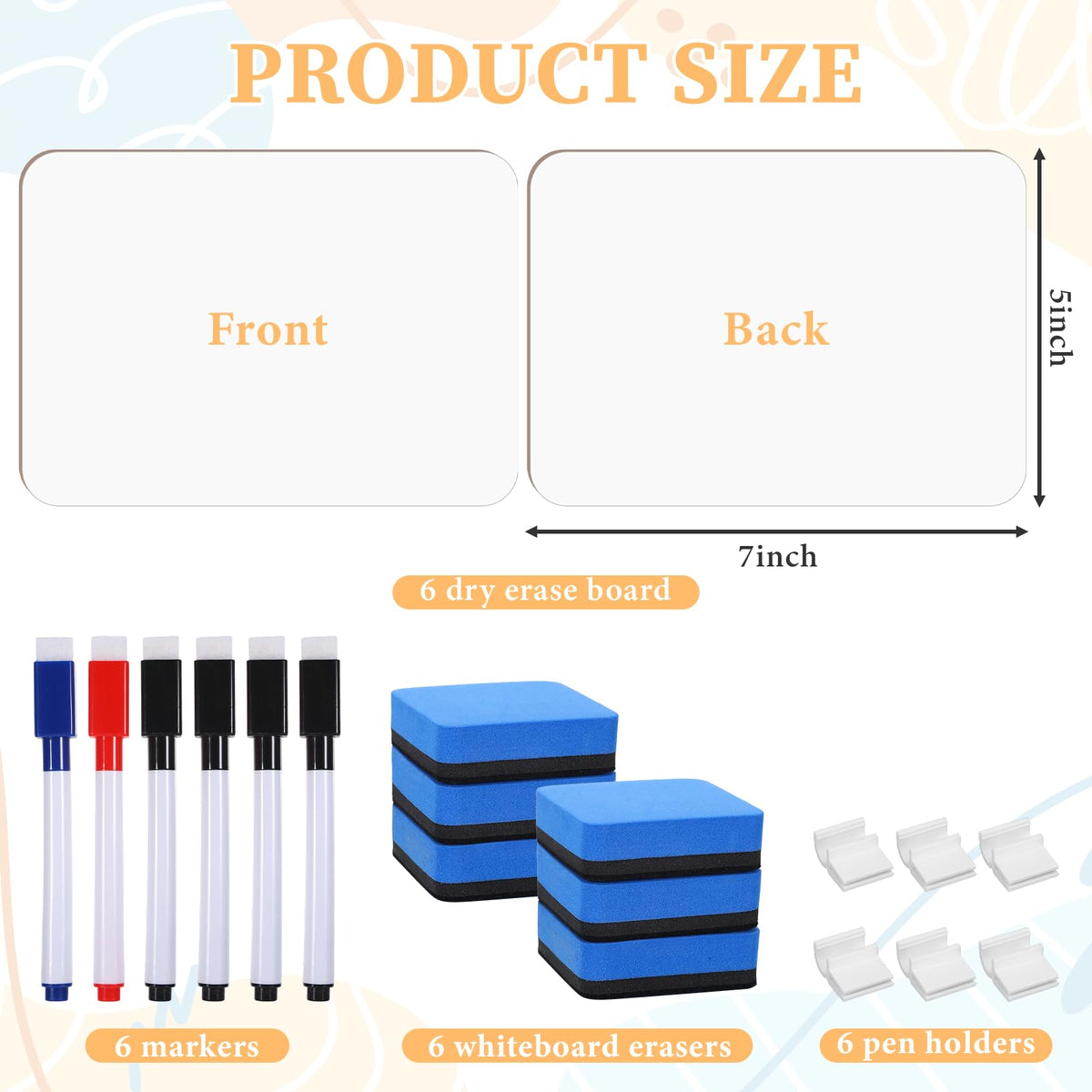 6 Sets Mini Whiteboard Small Dry Erase Board 5''x 7'' Double Sided Small White Board Dry Erase with Markers Erasers Pen Holders Portable Mini Whiteboard for Classroom Teacher Home Office