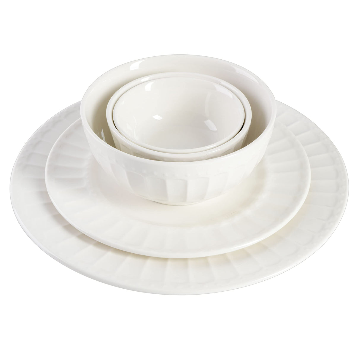 Gibson Home Zen Buffet Porcelain Ceramic Dinnerware Sets for 8, Plates and Bowls Set (40pcs), White Embossed Dishes