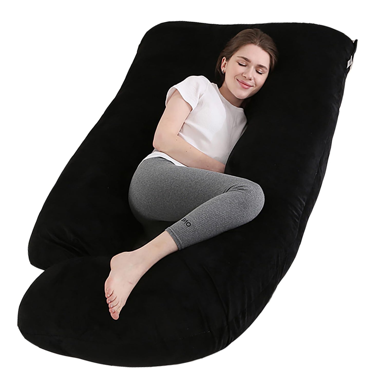 Jcickt Pregnancy Pillow for Sleeping,59 inch Maternity Pillow with Removable Washable Cover,J-Shaped Velvet Full Body Pregnant Pillow -Support for Backs,Legs, Belly, HIPS, Improve Sleep-Black