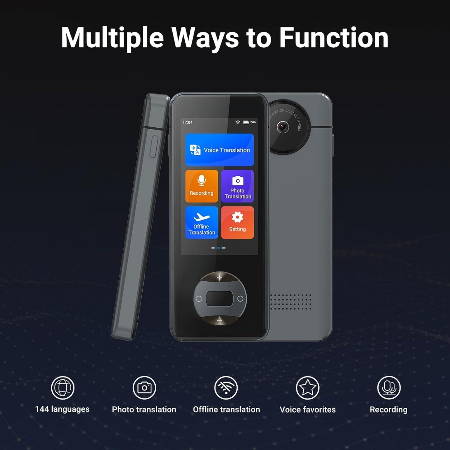 ANFIER W10 AI Translation Device, Real Time Language Translator No WiFi Needed, Voice Instant Two-Way Translator in 144 Languages & Accents, Offline/Photo/Text Translation for Business Travel (Grey)