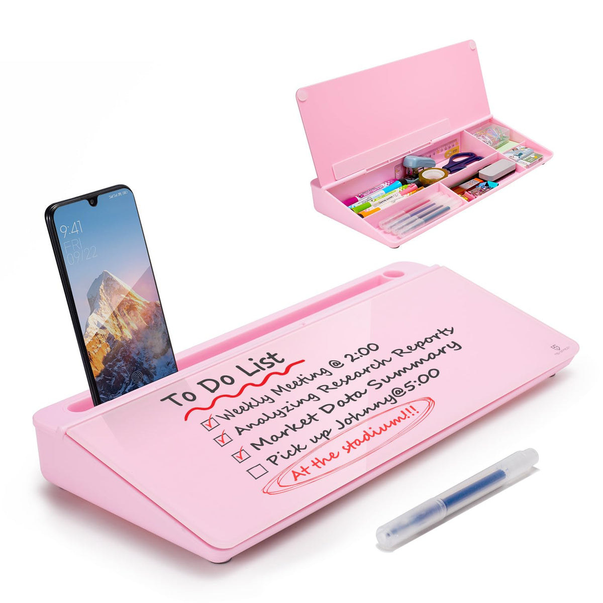 TSJ OFFICE Desktop Whiteboard Dry-Erase-Board - Computer Keyboard Stand White Board Surface Pad with Drawer, Desk Organizers with Accessories for Office, Home, School Supplies - Complete Pink