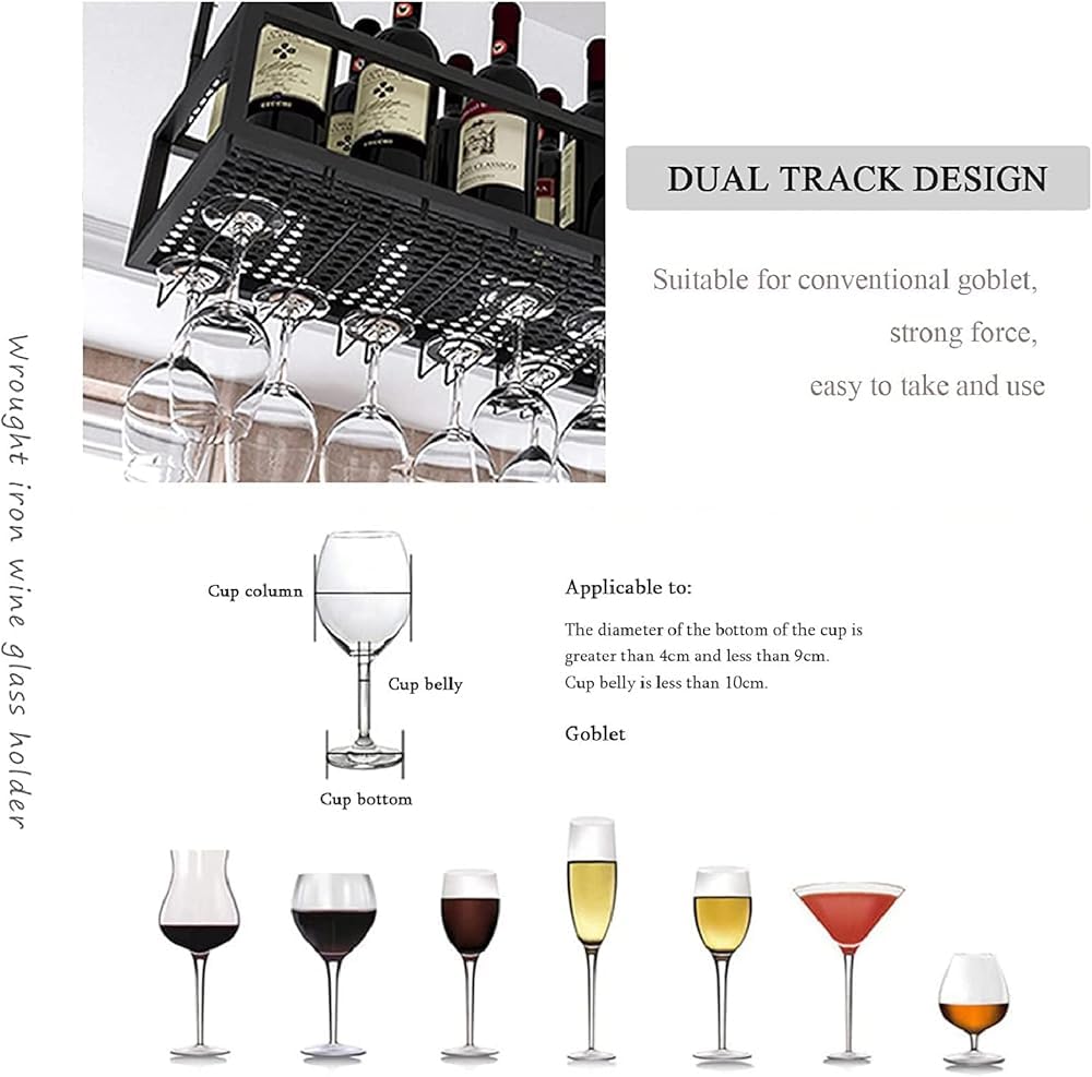Adjustable Ceiling Wine Glass Rack - Wall-Mounted Iron Wine Bottle Holder 11.8-23.6 Inch Stylish Hanging Wine Shelves for Kitchen Bar Cafe (Size: 120cm)