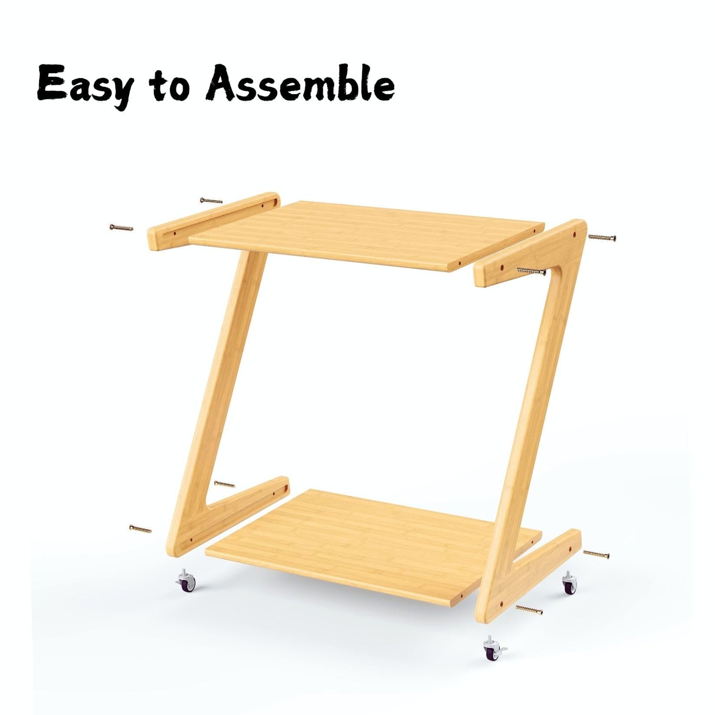 Auroral Zone Solid Wood Rolling Side Table with 2 Tiers, Mobile Z-Frame Snack Cart Or Coffee Table for Living Room, Bedroom & Sofa Use, Easy to Move
