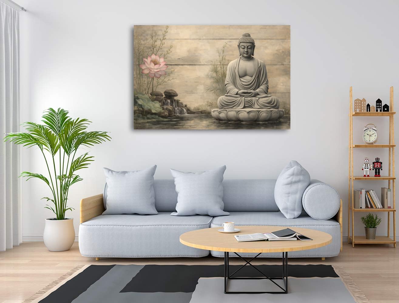 Minimal Buddha Lotus Zen Framed Canvas Wall Art 24x16 Inch Large Modern Home Decor Ready to Hang Artwork Decorative Picture for Living Room Bedroom Office Wall Décor