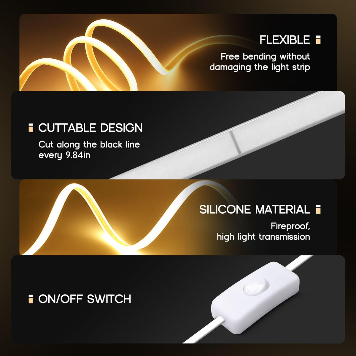 VOEWT LED Neon Lights Warm White 3000K,98.4ft 110-120V LED Strip Lights,Flexible Outdoor Waterproof Neon Rope Lights for Bedroom,Cabinet,Kitchen,Living Room,Mirror,Halloween Decor