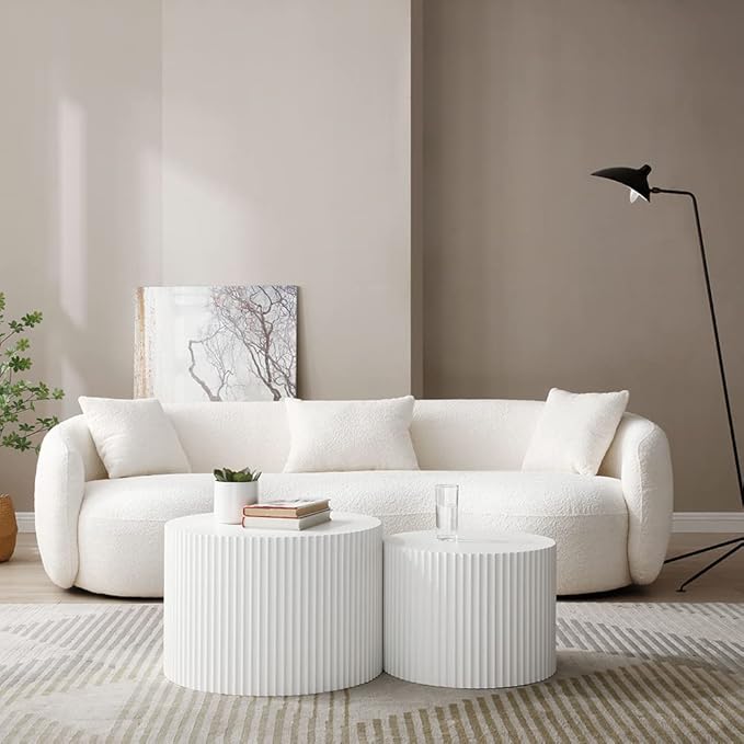 White Round Coffee Table Nesting Coffee Table Set of 2 Contemporary Circle
