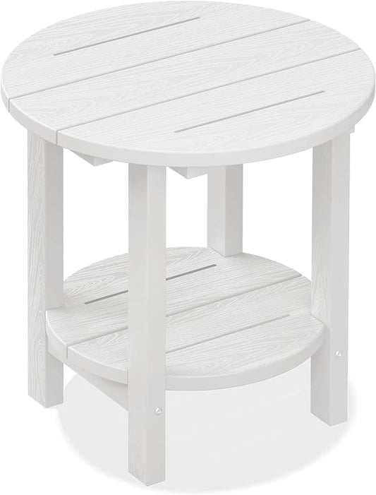 SERWALL Round Outdoor Side Table, HDPE Small Adirondack End Table, 2-Tier Patio