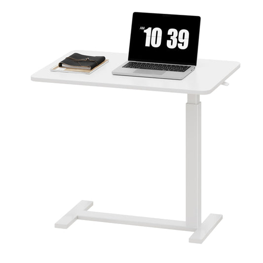 Sweetcrispy Overbed Bedside Table with Wheels, Adjustable Hospital & Home Use Bed Table, Rolling Laptop Table, Mobile Standing Desk, White
