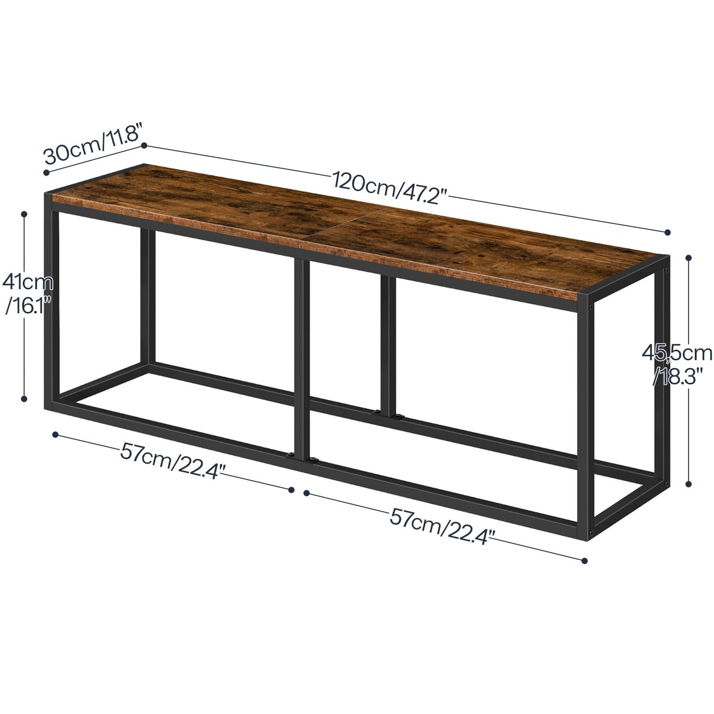 HOOBRO Dining Bench, 47.2 Inch Dining Table Bench, Industrial Style Kitchen Bench, Steel Frame, Easy to Assemble, for Kitchen, Dining Room, Rustic Brown and Black BF12CD01