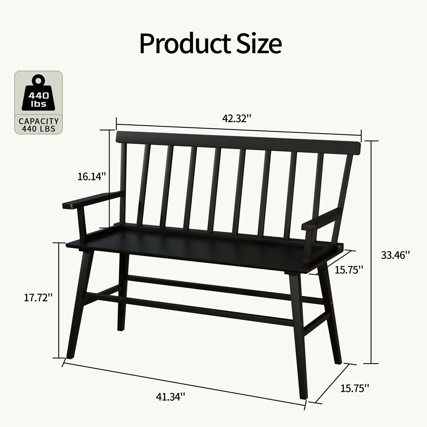 Wisuce Essentials Bamboo Dining Bench, Entryway Bench with Spindle Back Farmhouse Wood Windsor for Foyer Balcony Living Room (Black)