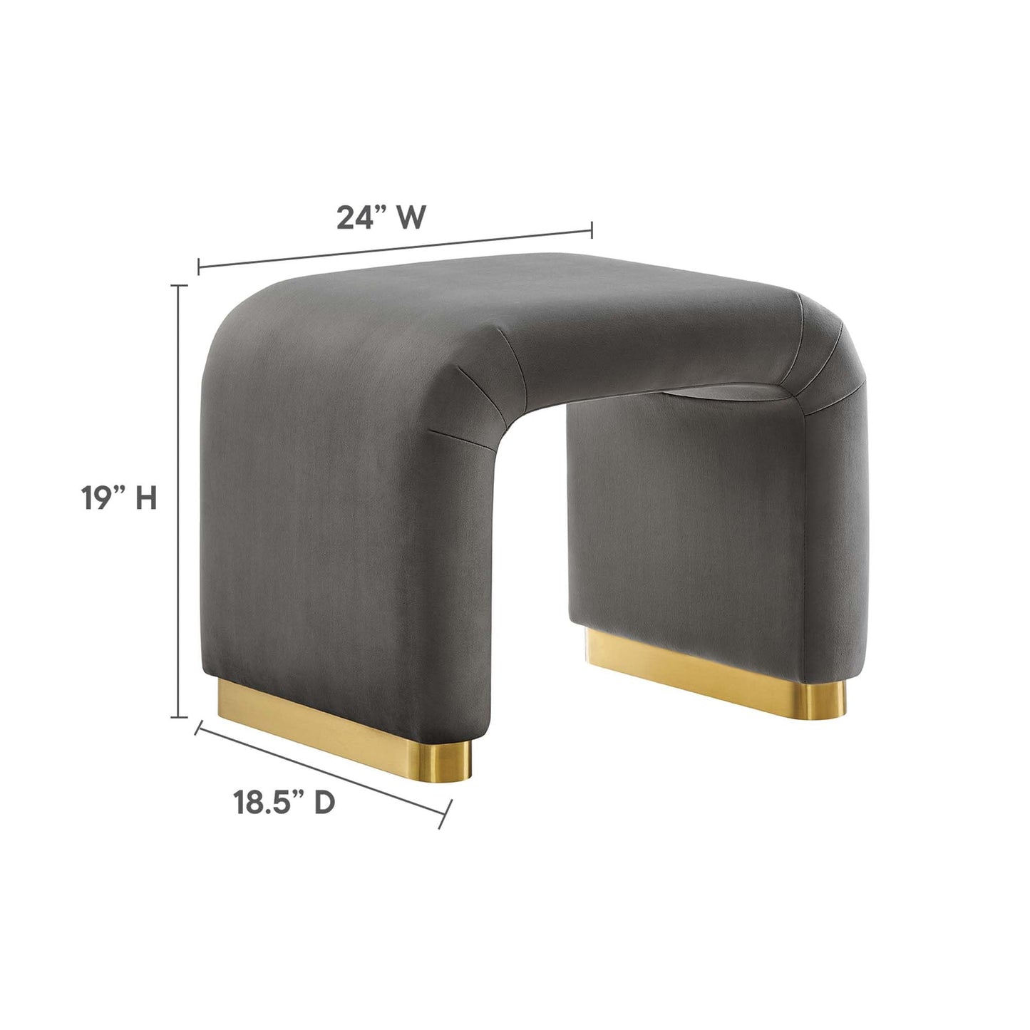 Modway Koda 24" Performance Velvet Upholstered Waterfall Stool or Side Table in Brass Storm Gray, 24 Inches