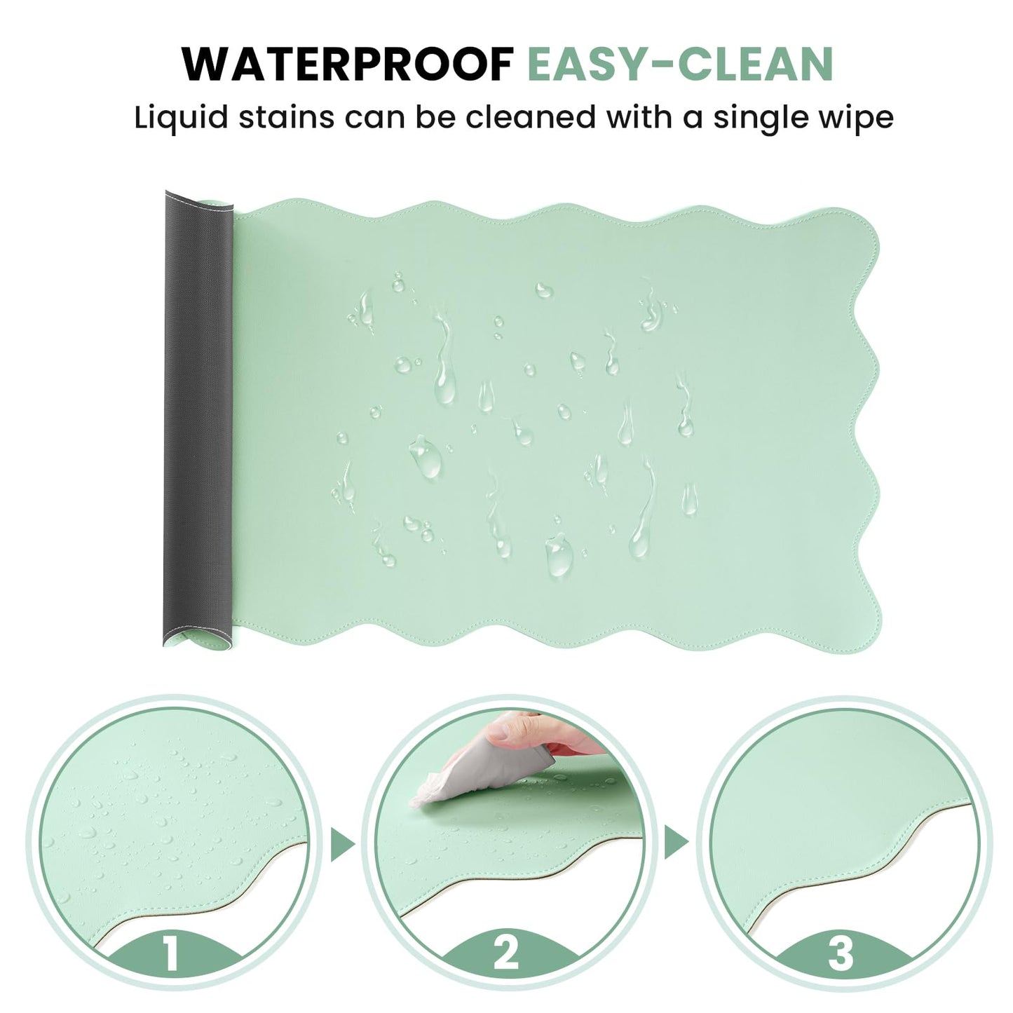 NXZGO PU Leather Desk Pad, Scalloped Non-Slip Mouse Pad & Large Desk Mat Cover Stitched Edges Writing Pad for Office, Home - Waterproof, Easy to Clean, Durable Surface I 31.4"x15.7", Mint Green