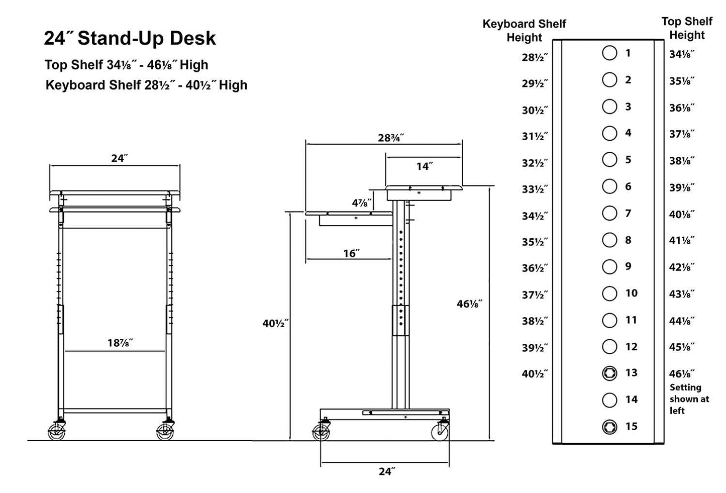 Stand Up Desk Store Rolling Adjustable Height Two Tier Standing Desk Computer Workstation (Black Frame/Teak Top, 24" Wide)