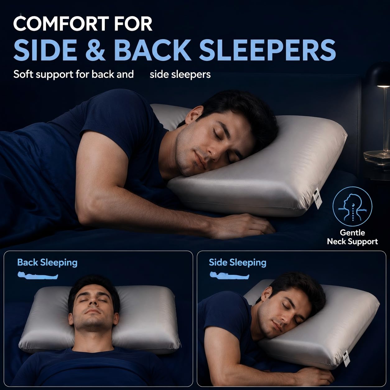 ASRIO Cooling Wave Silicone Pillow for Side, Back and Combo Sleepers, 4.72" Medium Profile Ergonomic Bed Pillow with Washable Silicone Core, Medium Firm Neck Support, Standard Size