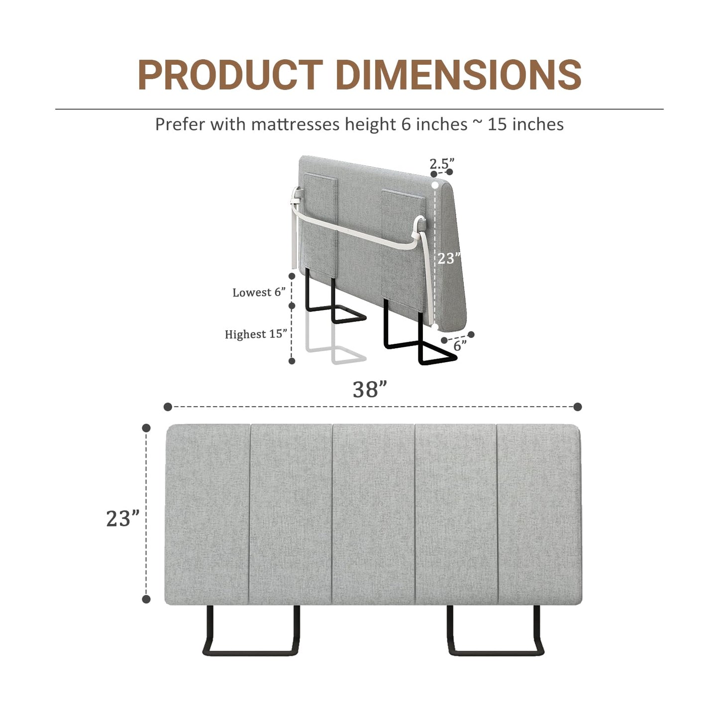 Liiwepo Twin Size Headboard Only-No Assembly, Upholstered Headboard Twin Size Linen Fabric Modern Style Headboards Extra-Thick, Light Gray
