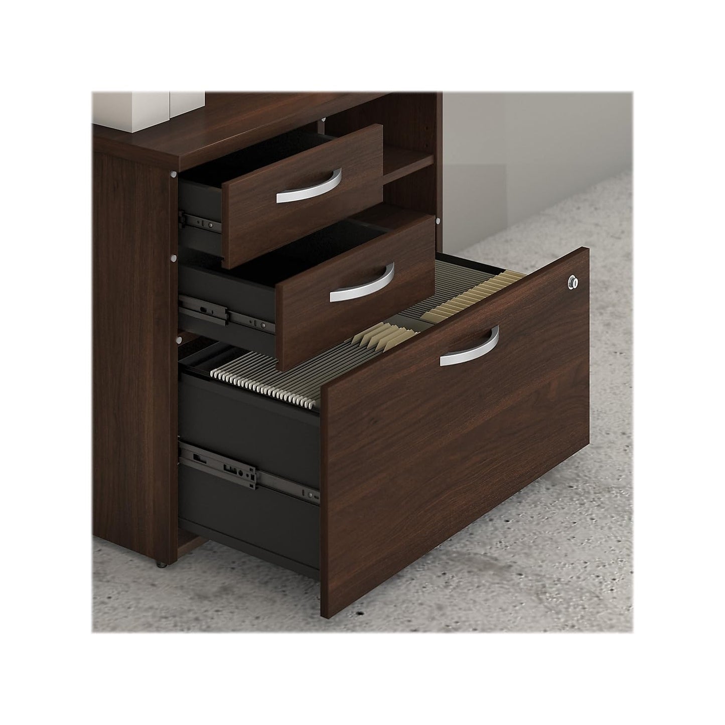 Bush Business Furniture Studio C Office Storage Cabinet with Drawers and Shelves in Black Walnut, Organization for Home or Professional Workspace