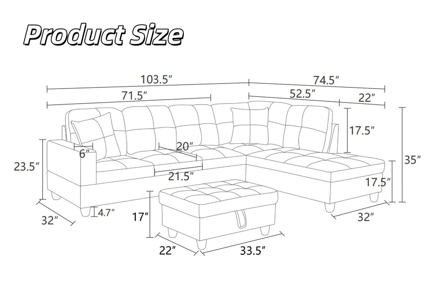 NicBex Sectional Couch 3 Pieces Sofa Set, L-Shaped Modular Couches for Living Room, Furniture Sets with Lounge Chaise & Storage Ottoman, Multi-Scene Use for Apartment & Office, Red+Black