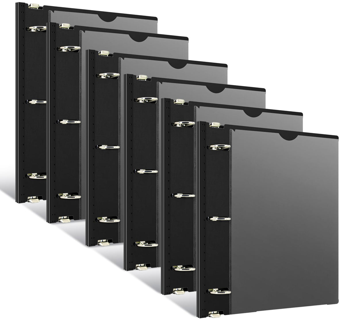 INFUN 1 Inch Telescoping 3 Ring Binder - 6PCS, Flexible Round Binder with Customizable Front Cover and Clear Catalog Pocket, 1Inch Rings, 225 Sheet Capacity-Black