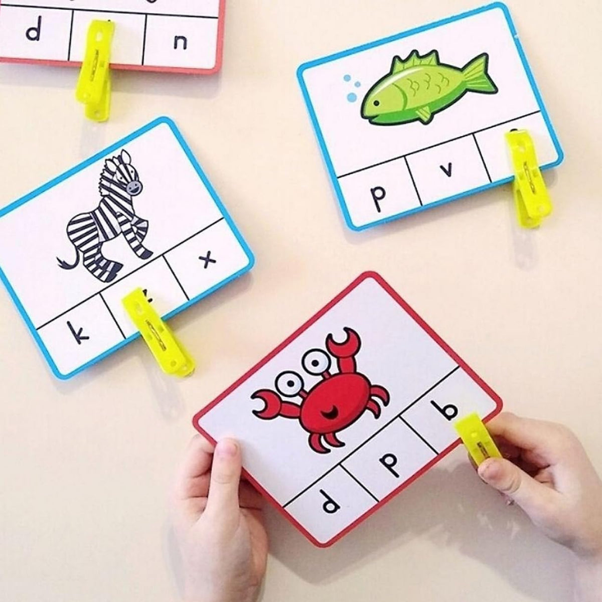 Fun Express Uppercase & Lowercase Letter Clip Card Set - Fun Learning Activities for Kids - Laminated Cardstock, 5” x 4” - Perfect for Early Education - 57-Pieces
