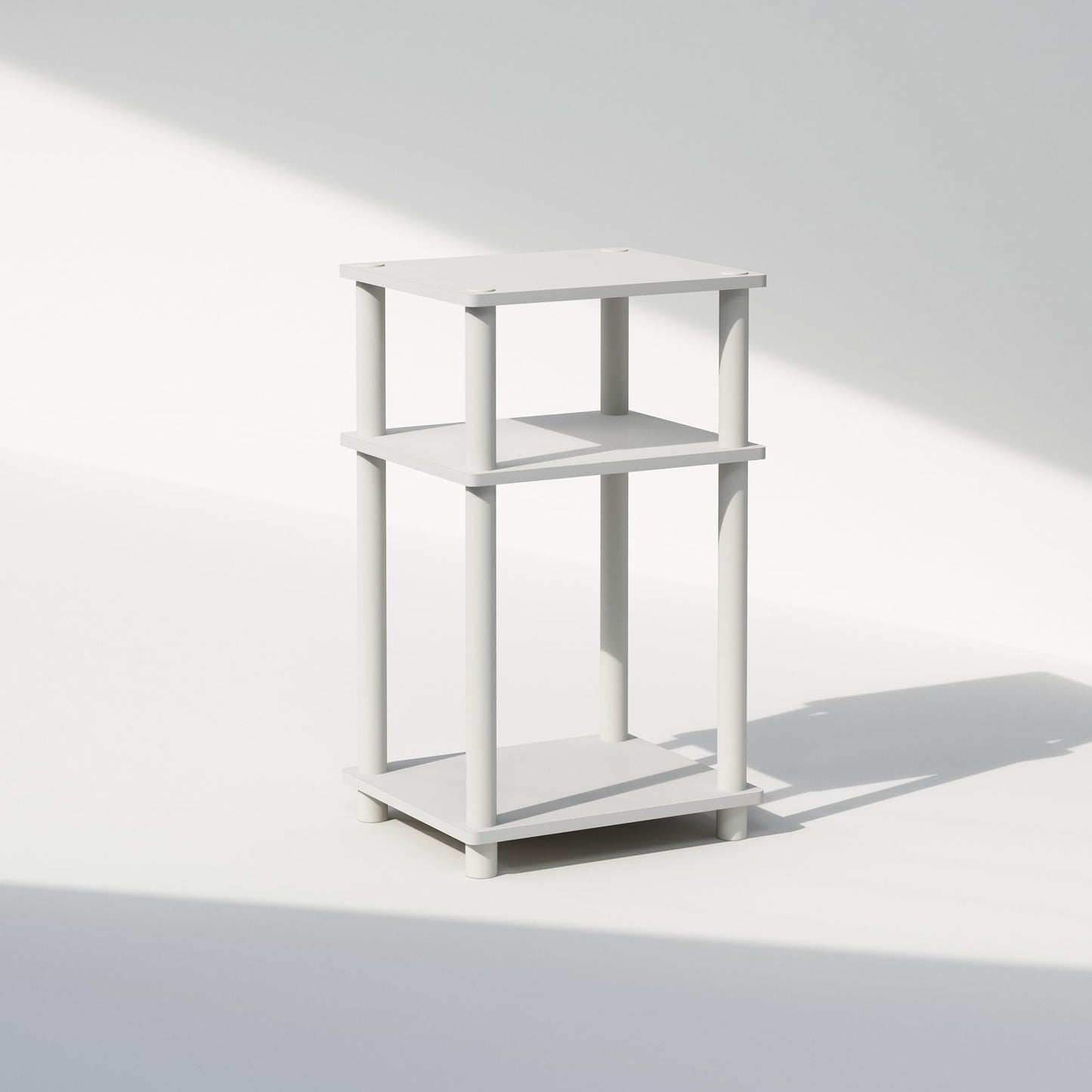 Furinno JUST Side Table, 3-Tier End Table, Open Shelves Night Stand, Bedside Table, Toolless Assembly, for Living Room, Bedroom, Bathroom, White