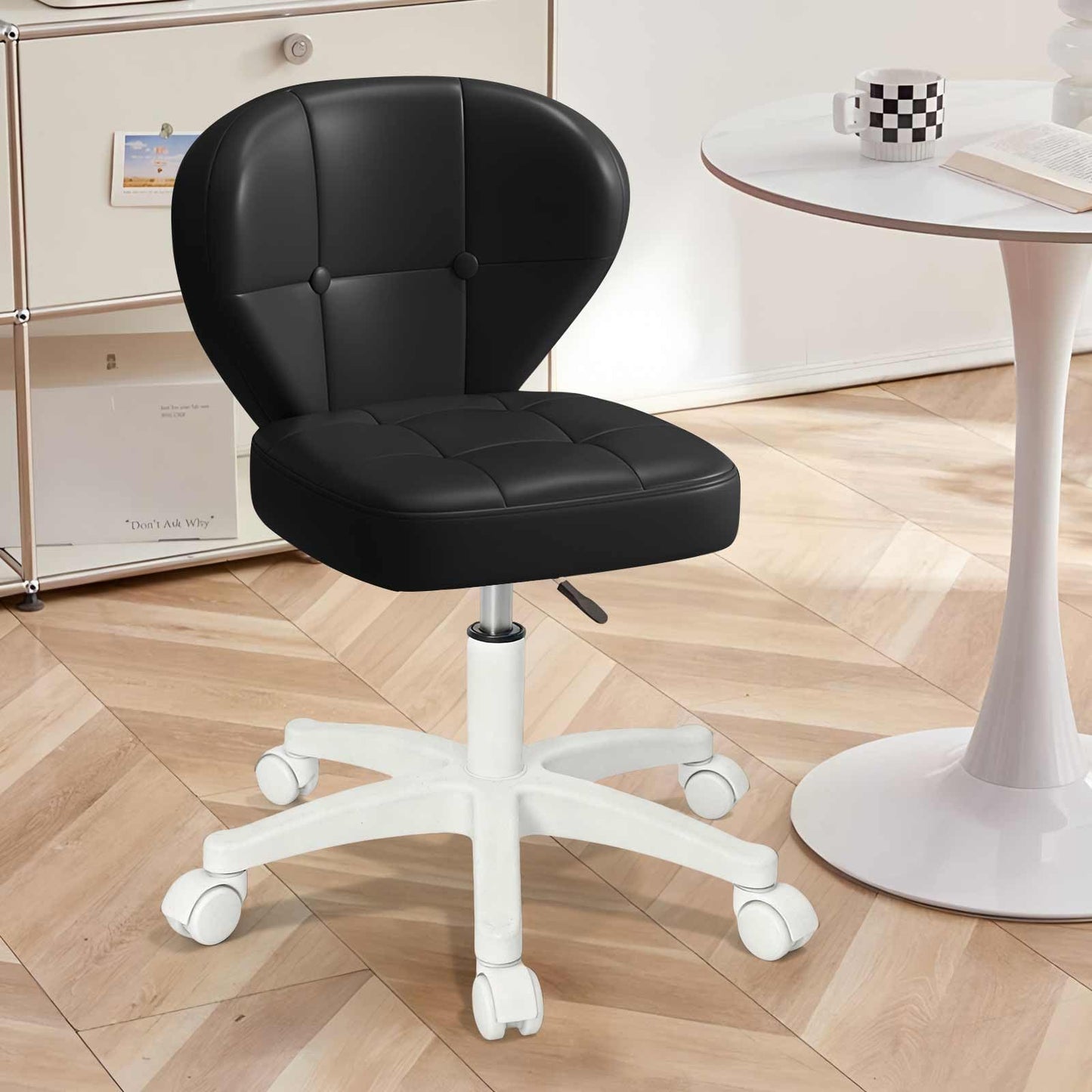 Timbertouch Small Office Chair with Lumbar Support, PU Leather Armless Swivel Desk Chair Adjustable Height, Compact Rolling Chair for Home Office, Bedroom, Study (Black)