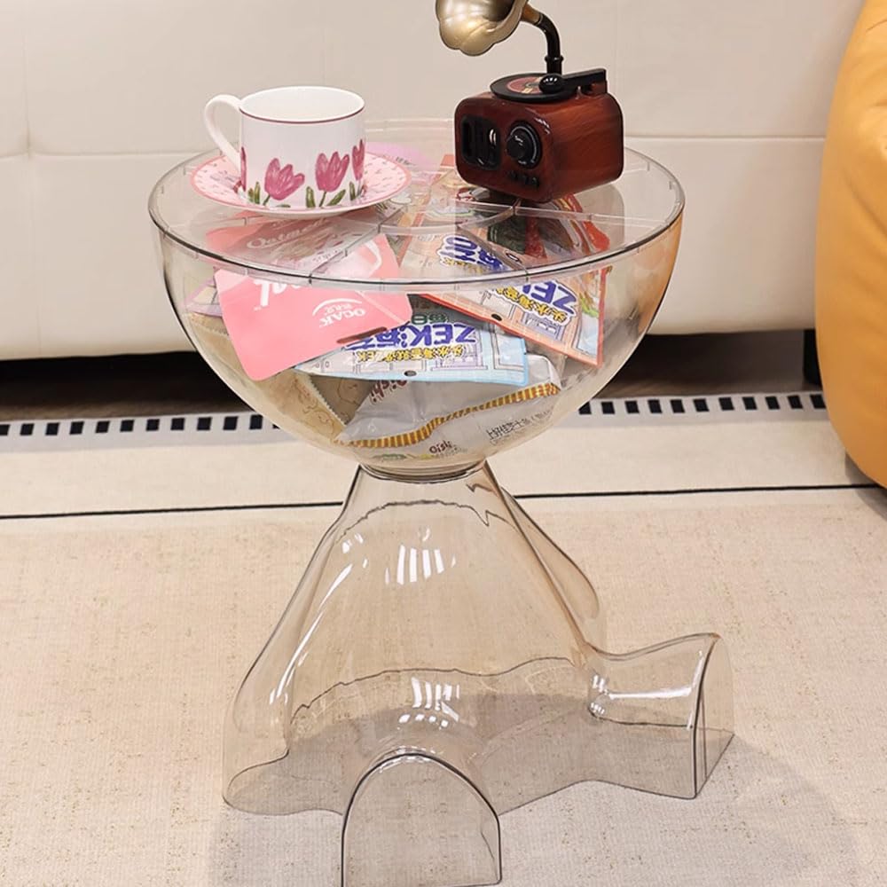 Side Table, Circle Coffee Tables, Sofa Table Nightstand, Small End Tables Accent Balcony Office, Modern Bedside Home Decor for Living Room, Bedroom, Small Spaces, Easy Assembly (Transparent White)