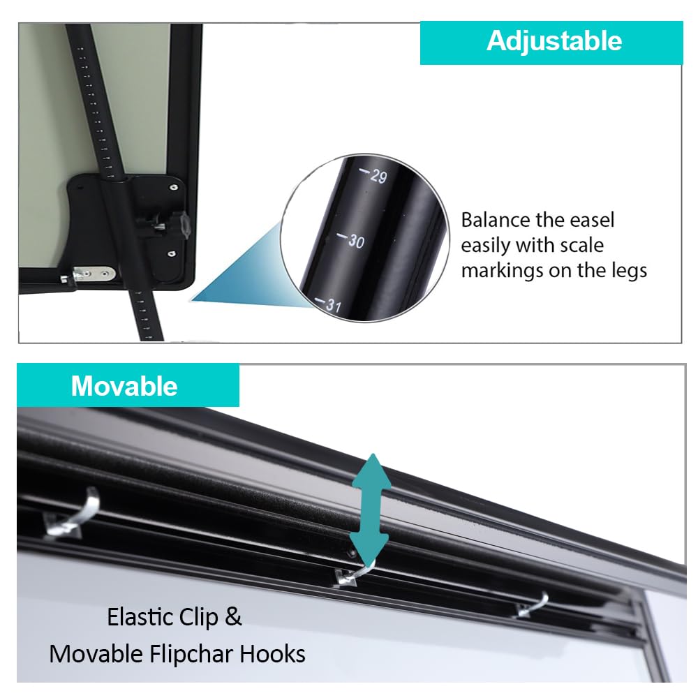 DexBoard Dry Erase Easel 36" x 24", Height Adjustable Magnetic White Board with Tripod Stand, Office Presentation Board with 25 Sheets Flipchart Paper Pad, Magnets & Eraser, Black