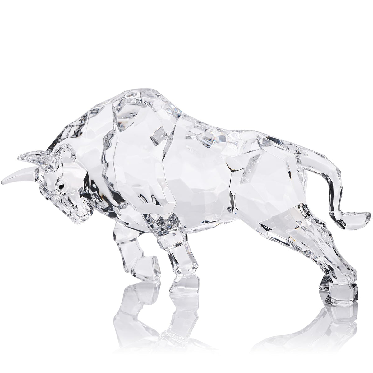 PlivBloom Fengsui Wall Street Bull Statue,Geometric Ornaments Sculpture,Acrylic Bull Figurine Suitable Gifts for Stock Market Lovers, Crystal Figures for Desk Ornaments,Tv Stand Knick Knacks (White)