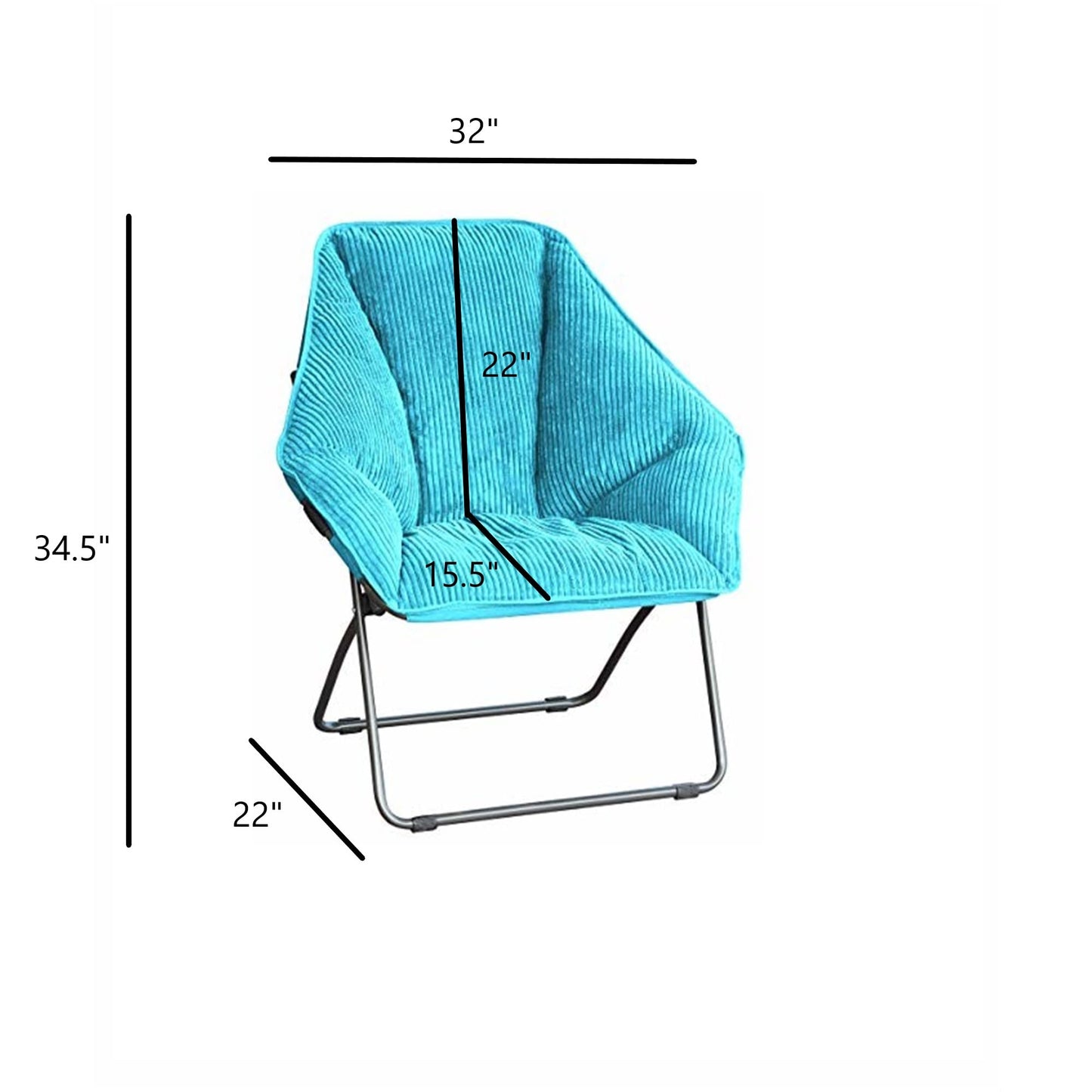 Zenithen Limited Portable Foldable Hexagon Plush Indoor Accent Seat Folding Dish Chair, Perfect for Bedrooms, Dorm Rooms, Living Rooms, and Gaming, Teal Corduroy (Pack of 1)