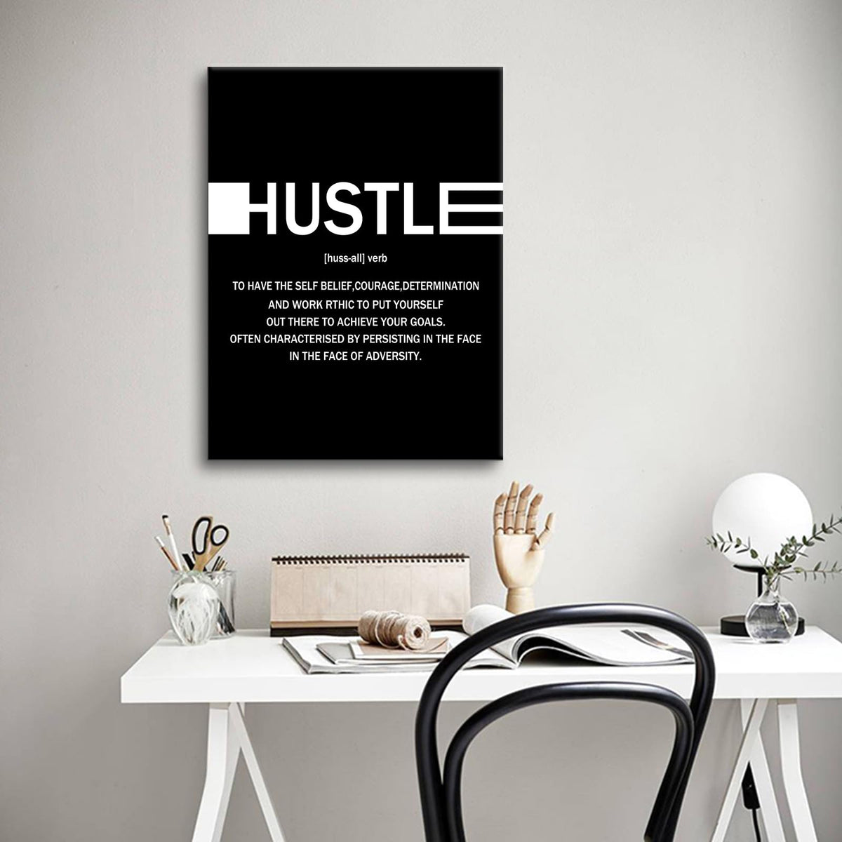 Motivational Canvas Wall Art Hustle Entrepreneur Quotes Poster Print Inspirational Pictures Painting for Office Class Room School Wall Decoration Stretched and Framed [18''Wx24''H]