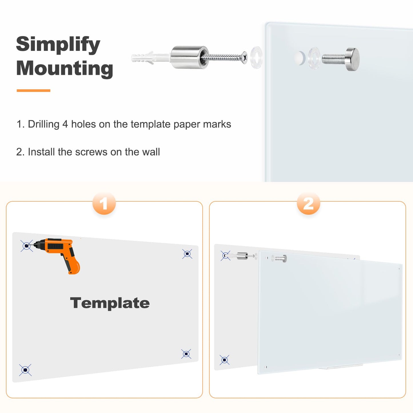 AMUSIGHT Glass Magnetic Dry Erase Board, 24" x 18" （2'x1.5'） Tempered Glass Whiteboard Wall Mounted Small White Board for Home, Office, School