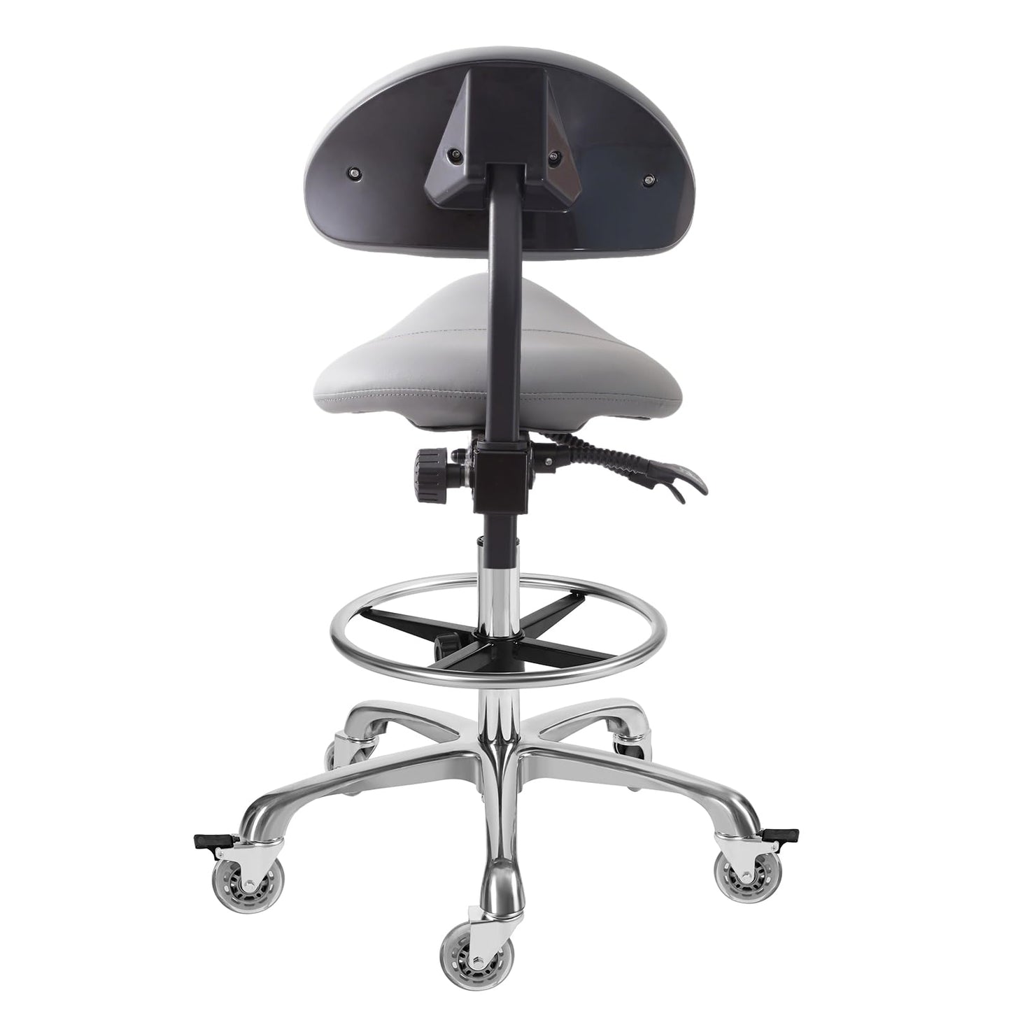 Saddle Stool Chair with Backrest and Footrest- Ergonomic Rolling Saddle Stools Hydraulic Swivel Adjustable Stool Esthetician Chair for Massage Beauty Salon Tattoo Dentist Clinic Home Office (Grey)
