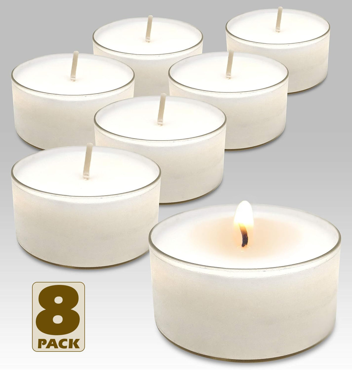 Hyoola Pure Jumbo Tealight Candles - 100% Natural, Non Toxic, Unscented - 10 Hour Burn Time - 8 Pack