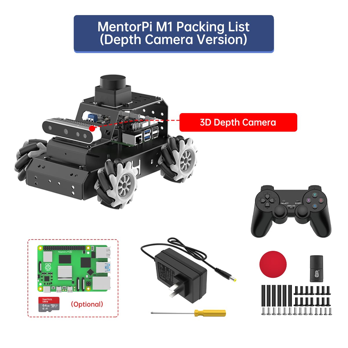 HIWONDER Robot Car with ChatGPT Large AI Models, 3D Depth Camera Mecanum-Wheel Chassis ROS2-HUMBLE Lidar SLAM Mapping Navigation Autonomous Driving, MentorPi M1 Standard Kit with Raspberry Pi5 4GB