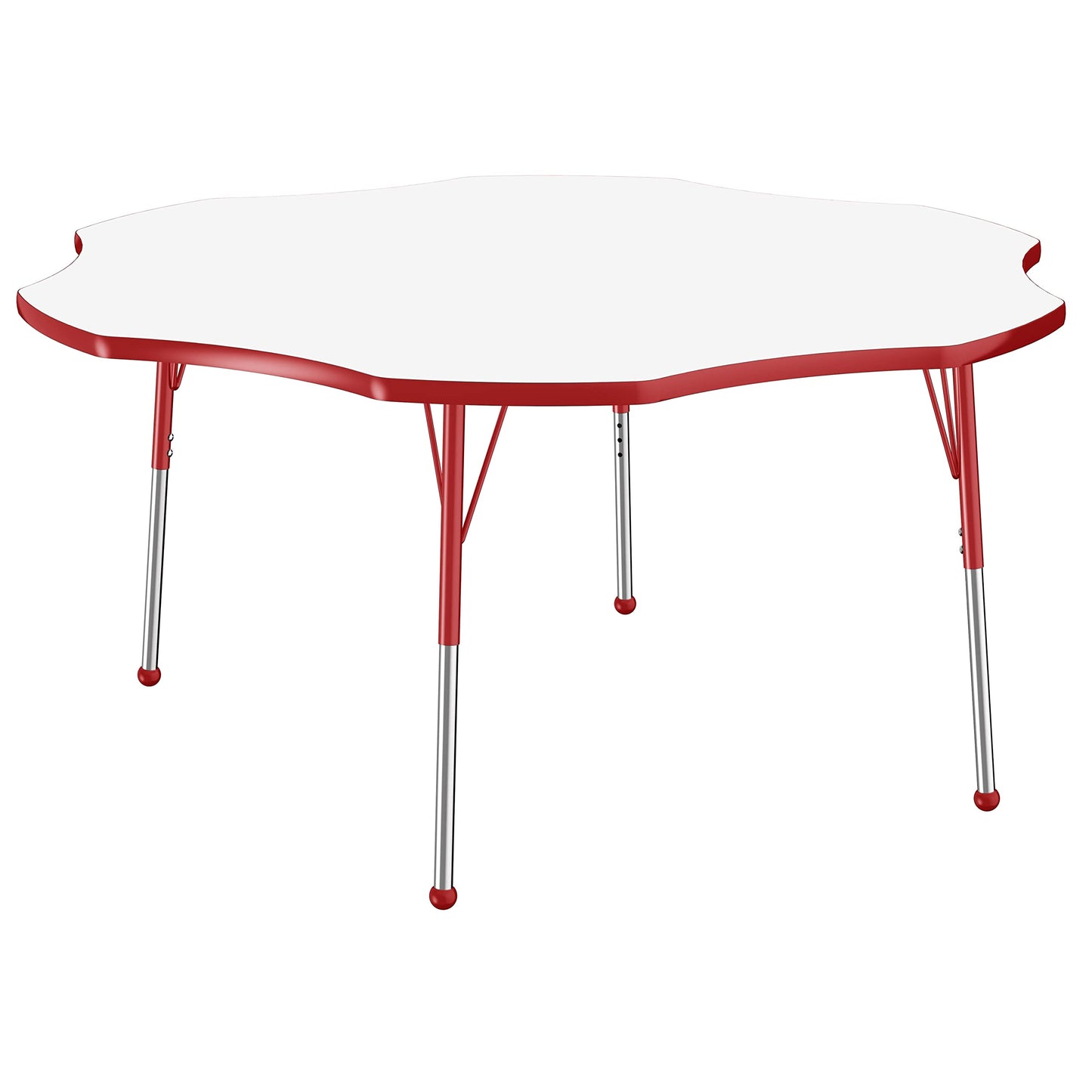 FDP Dry-Erase Flower Activity School and Office Table (60 inch), Standard Legs with Ball Glides for Collaborative Spaces, Adjustable Height 19-30 inches - Whiteboard Top, Red Edge and Matching Legs