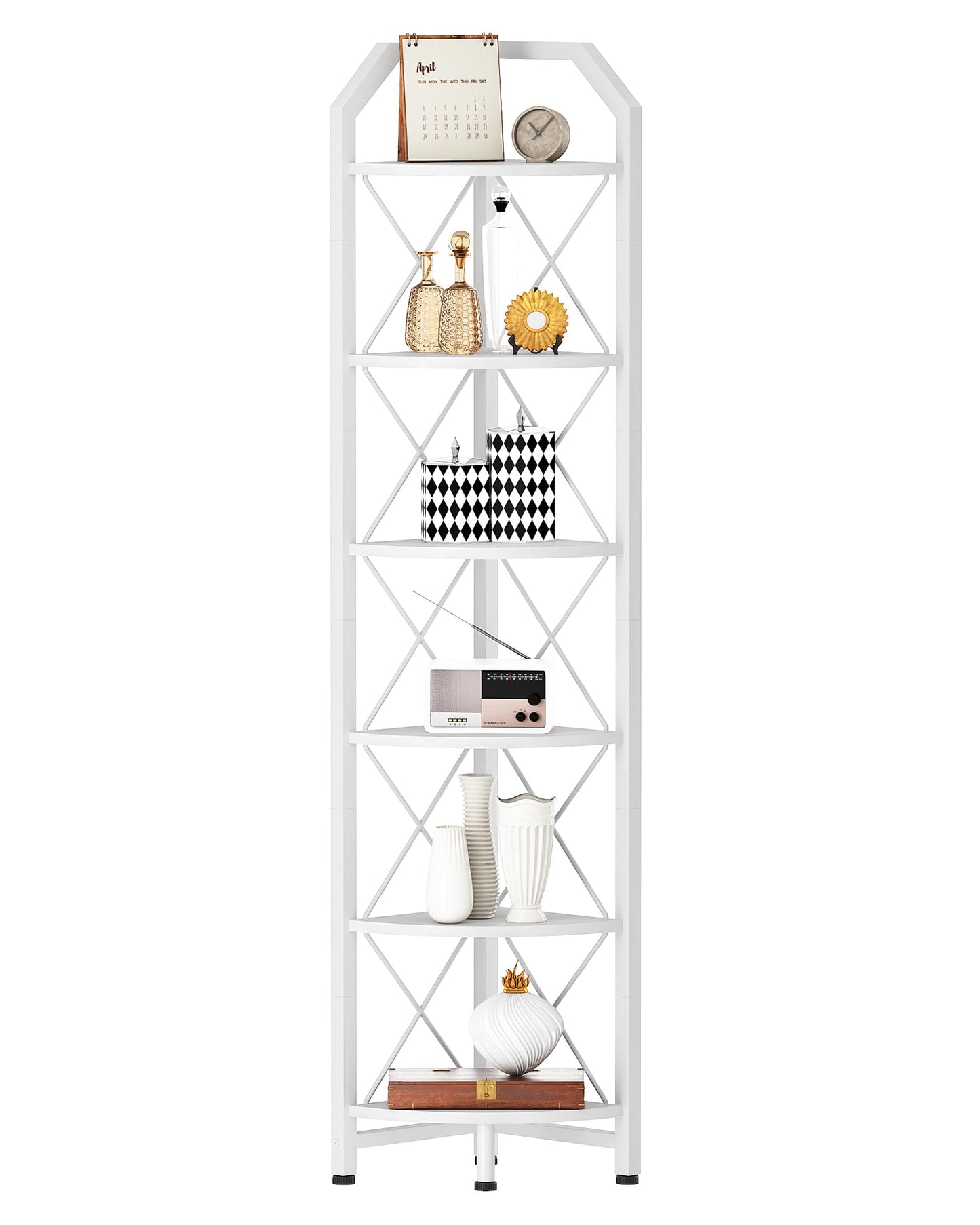 CHOEZON 6-Tier Industrial Corner Shelf, 71.2" Corner Storage Stand, Plant Stand Display Shelf, Corner Bookcase for Bedroom, Living Room, Home Office, White TCJ11WB
