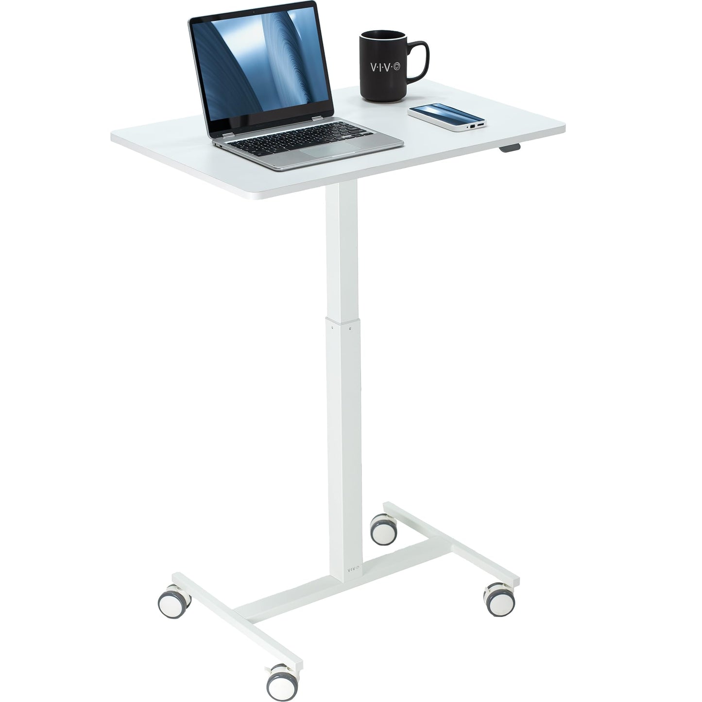 VIVO Mobile 28 inch Standing Laptop Cart, Height Adjustable Small Rolling Desk Workstation, Locking Wheels, White, CART-V00LW