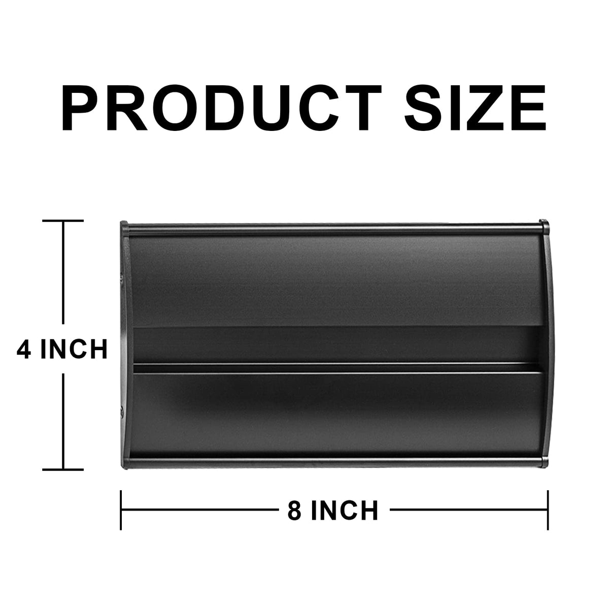 Set of 5 –Sturdy & Elegant Black Aluminum Wall Mount Name Plate Holder, Office Business Door Curved Sign Holder with Adhesive Tape, 8” X 4” - Plastic Film Included, Paper Inserts NOT Included