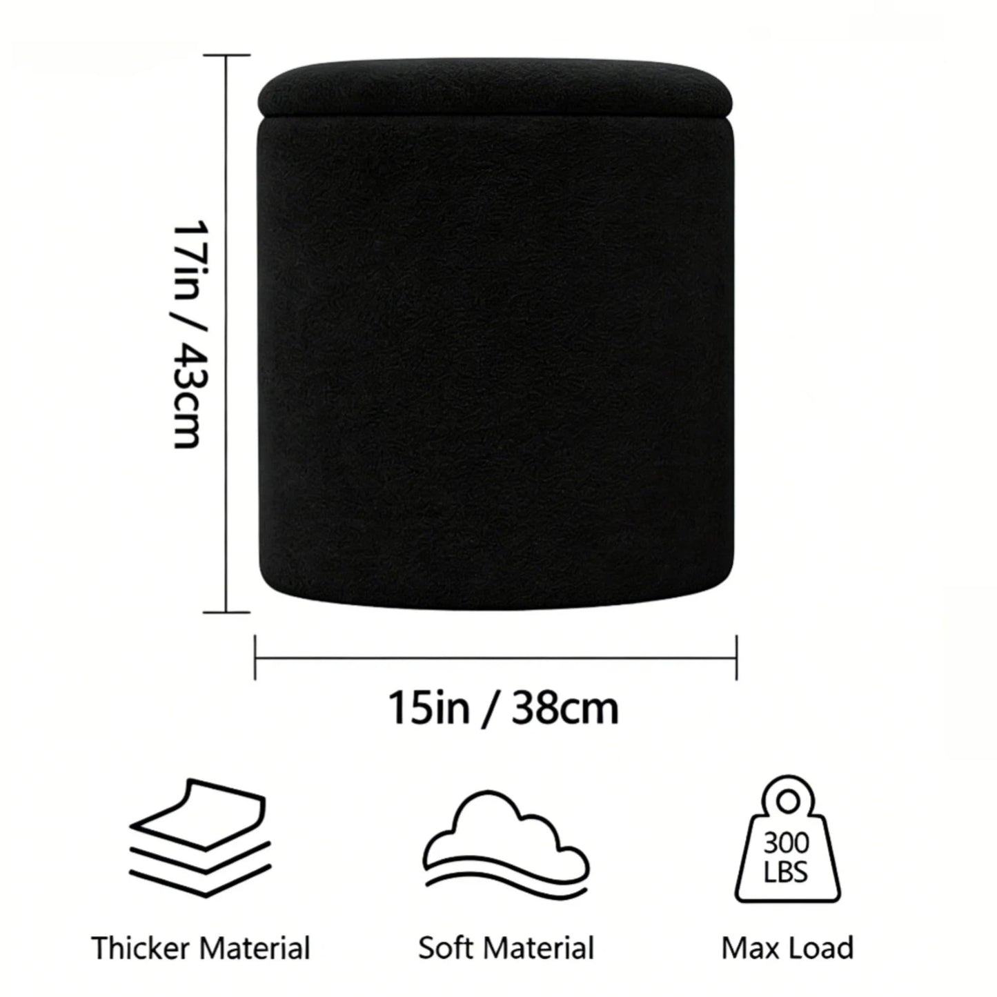 Cmishe Ottoman Poufs with Storage, Soft Upholstered Vanity Stool,Multifunctional Ottomans Coffee Table Padded Seat Foot Rest for Living（Black）